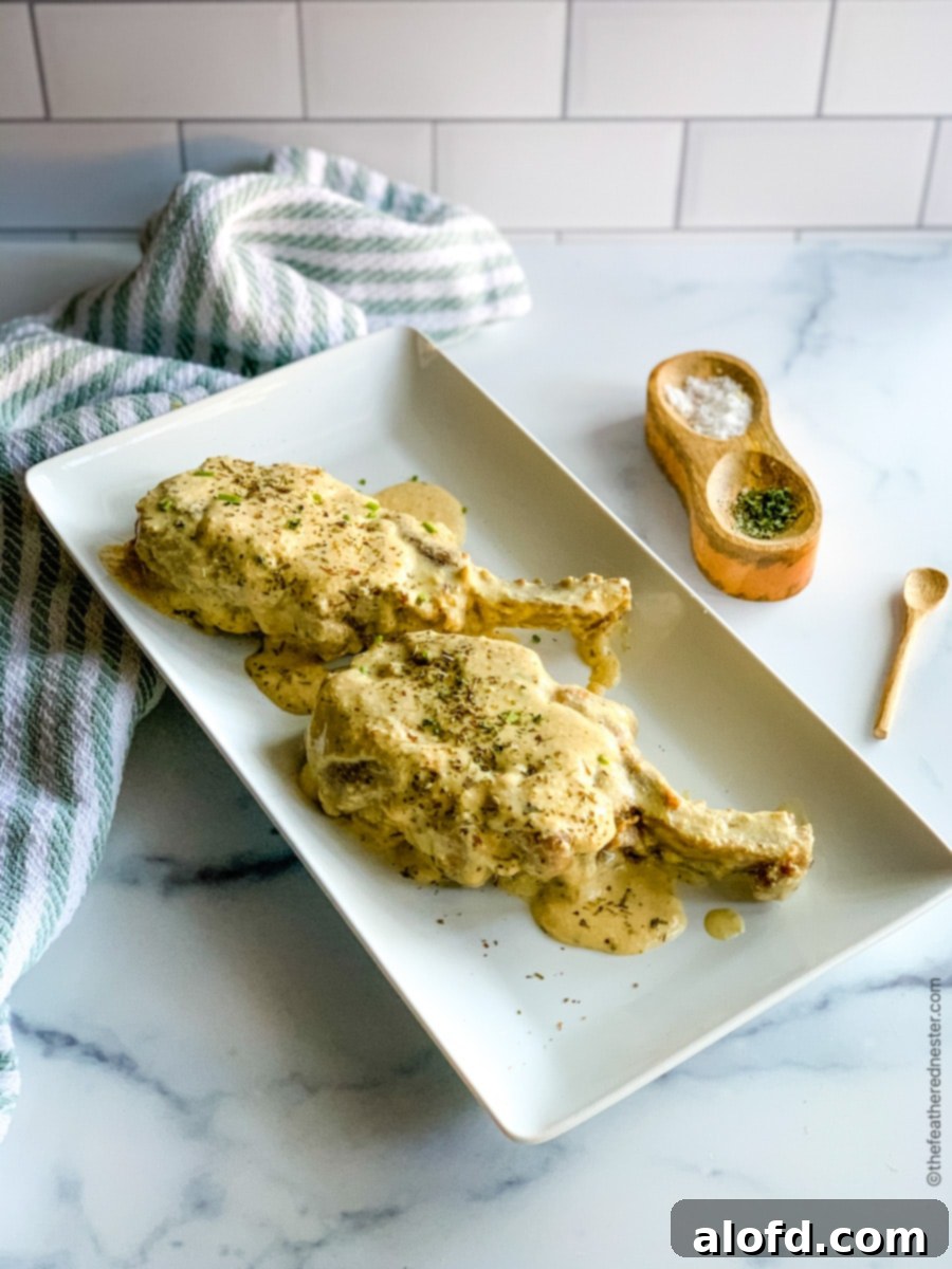 Velvet Cream Pork Chops 2 platter of bone-in pork chops ready to serve