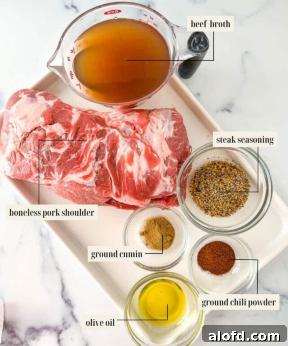 Labeled ingredients image for dutch oven carnitas.