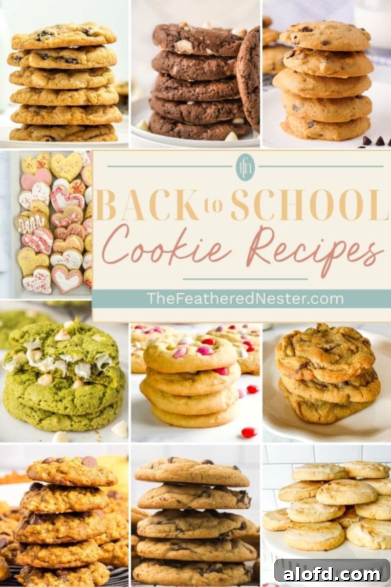Titled graphic collage of 10 cookie images showcasing various back-to-school cookie recipes.