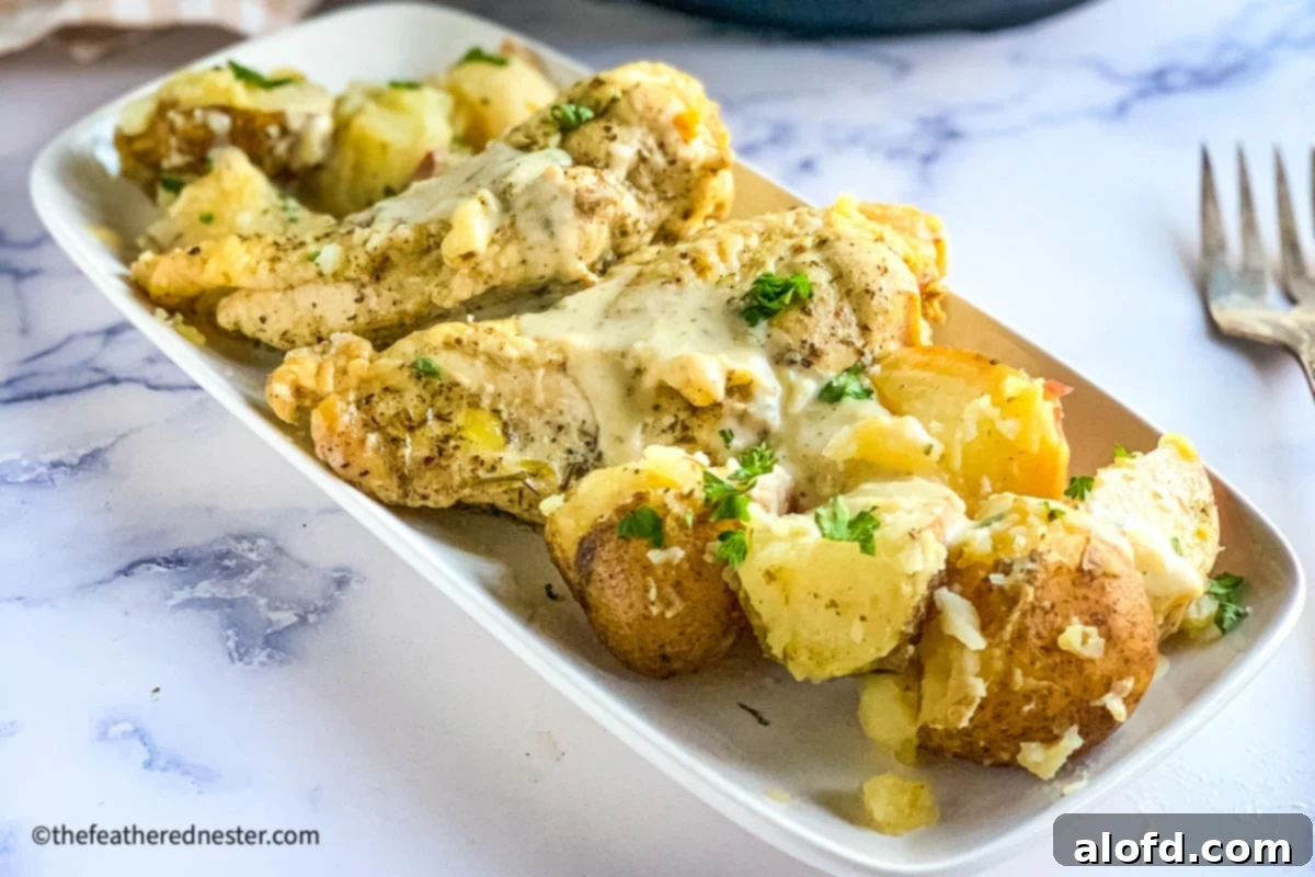 Creamy Instant Pot Ranch Chicken 4 Instant Pot Ranch Chicken with creamy sauce and potatoes.