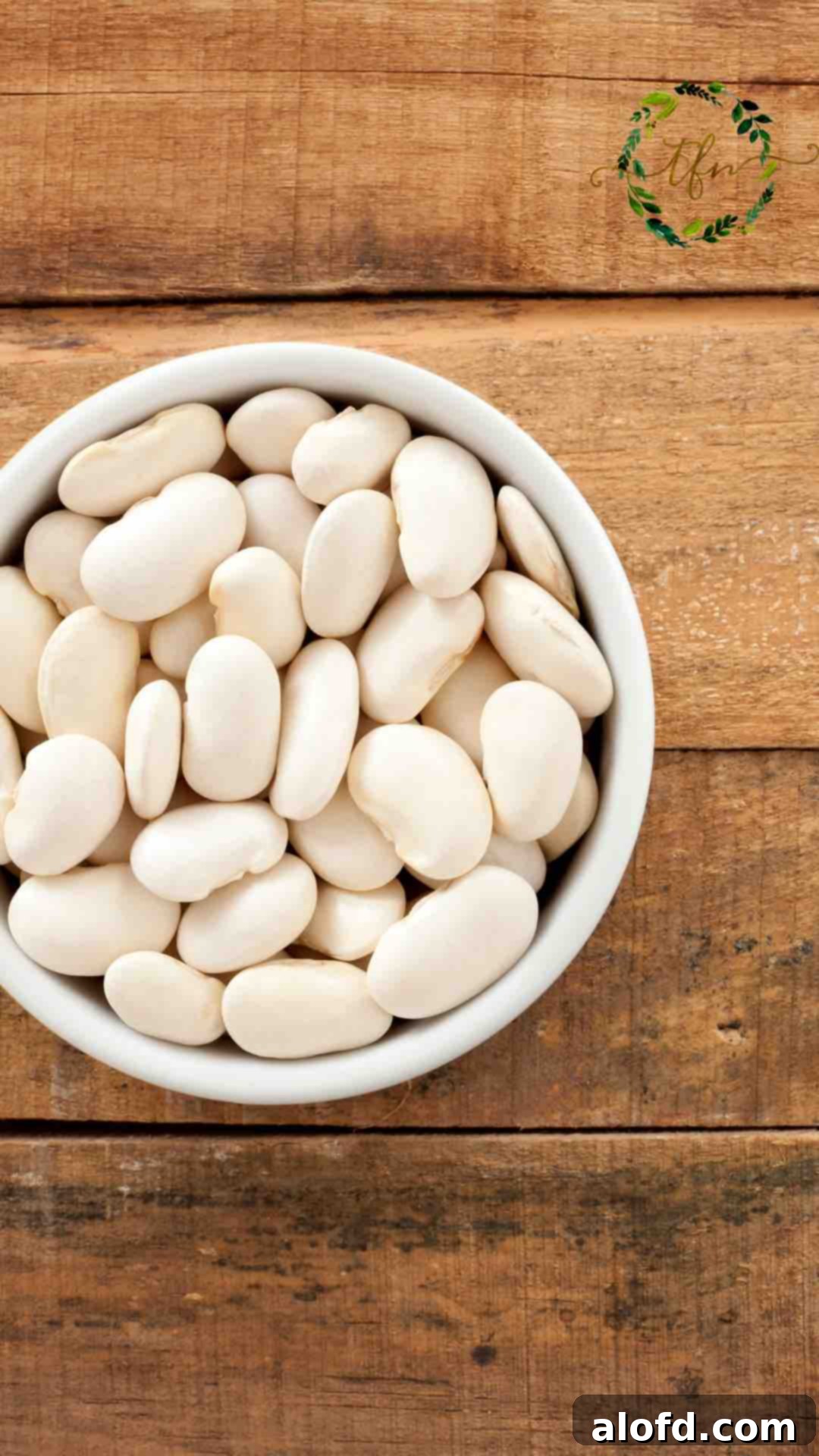 Close-up of dried butter beans, ready for cooking.