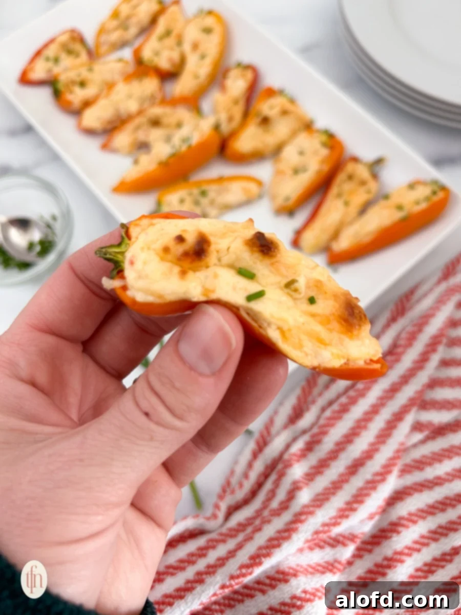 Hand holding up toasted mini pepper.