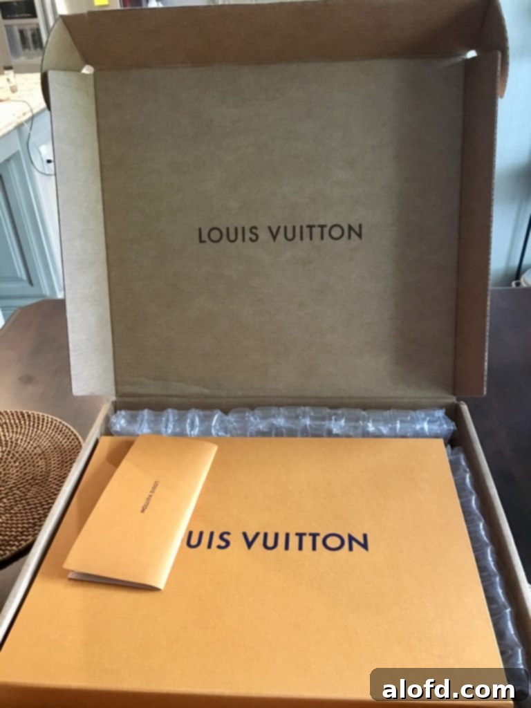 My Life in Handbags: A Passionate History 8 The Louis Vuitton Neverfull box, showing the luxurious packaging upon arrival.