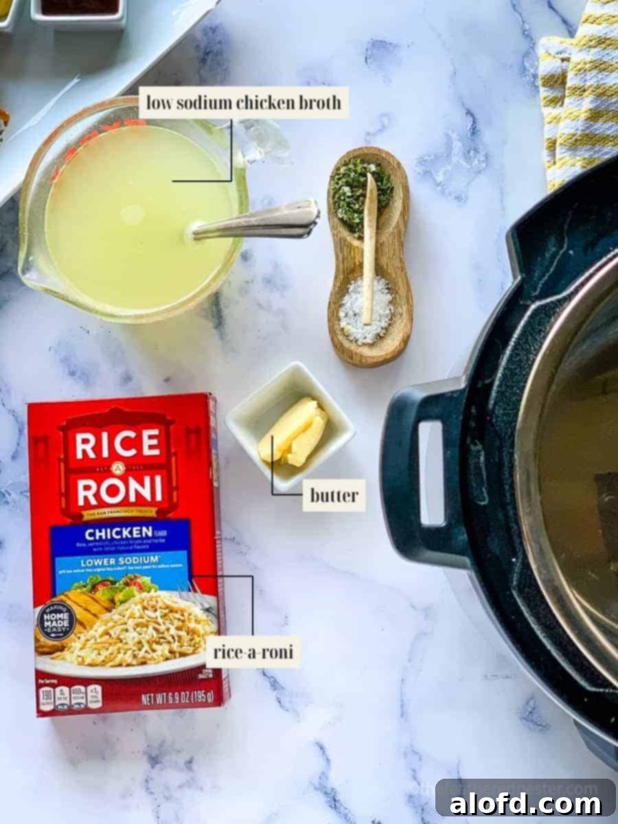 Perfect Instant Pot Rice A Roni 4 Labled ingredient image for rice a roni recipe.