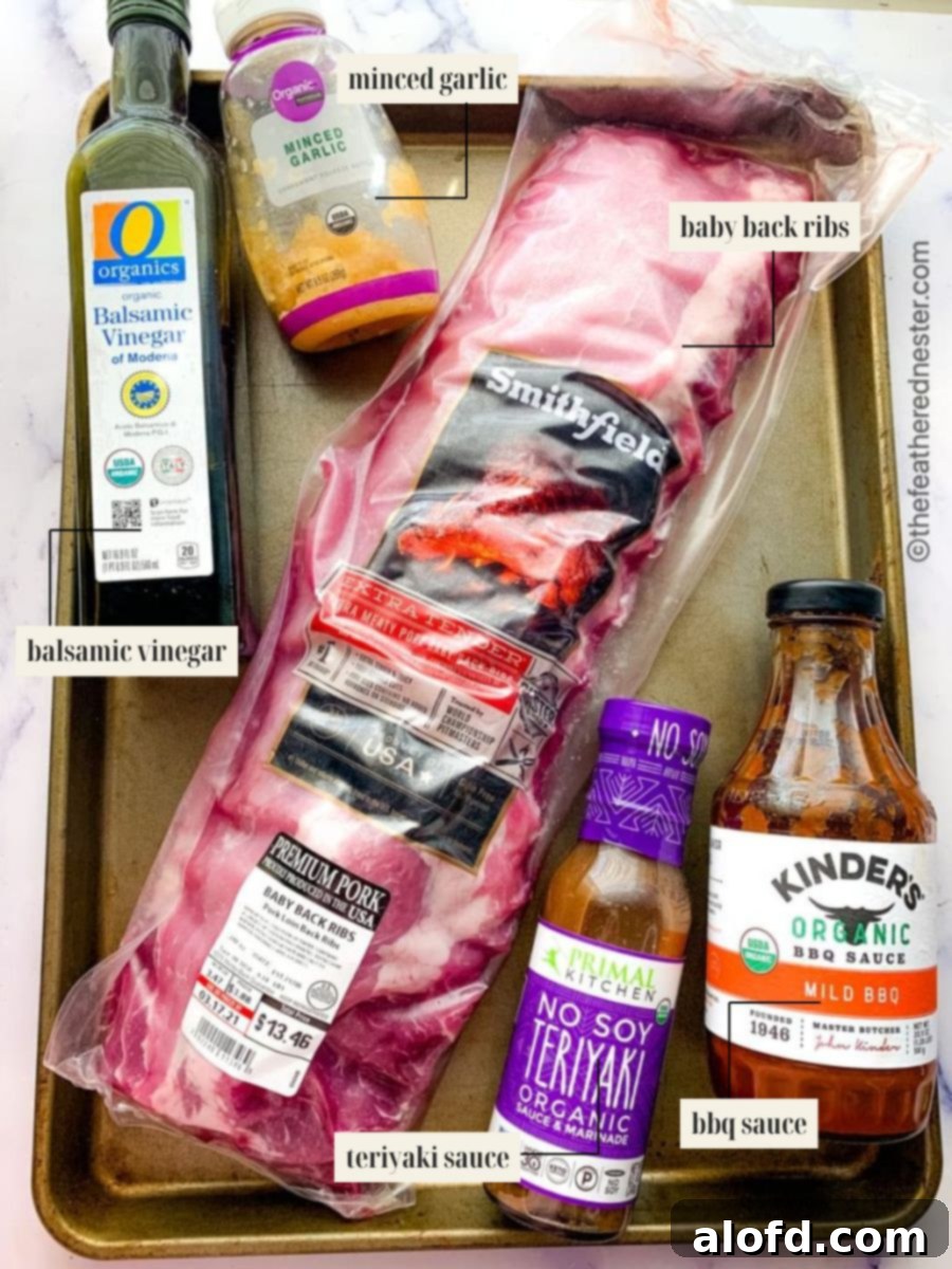 Labeled ingredient image for teriyaki ribs recipe.