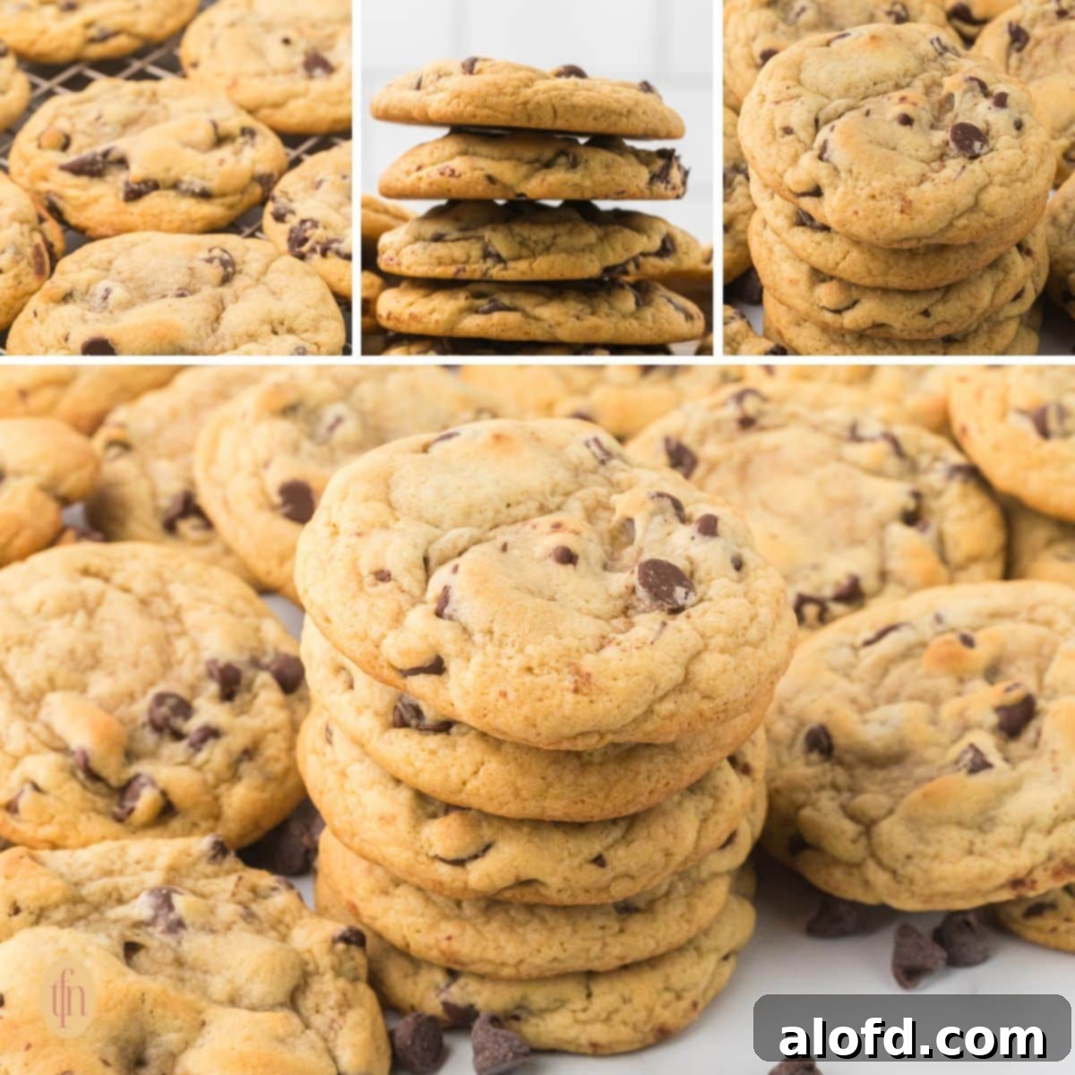 A collage of 4 chocolate chip cookie images.