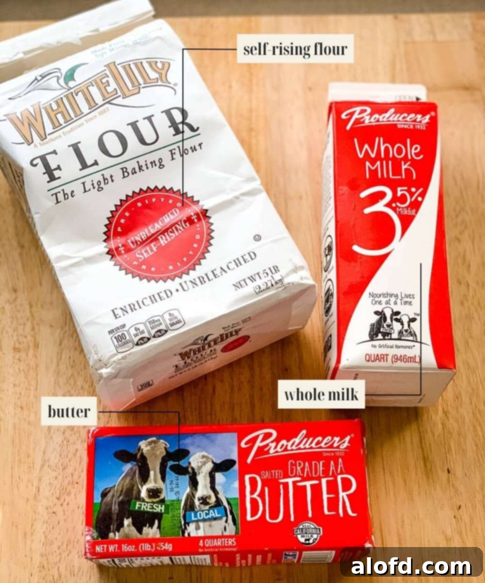 Labeled ingredients image for biscuit topping for cobbler.