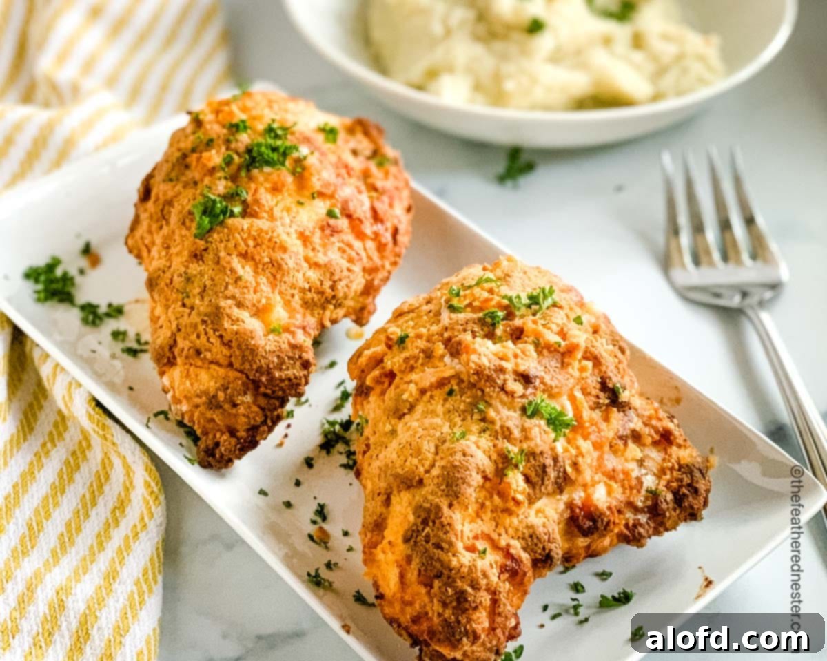 Simple Homemade Bisquick Mix 3 A platter of golden brown Bisquick oven-fried chicken breasts, ready to be served.