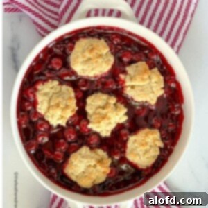Baked summer dessert with cherries, ready to serve in a white baking dish.