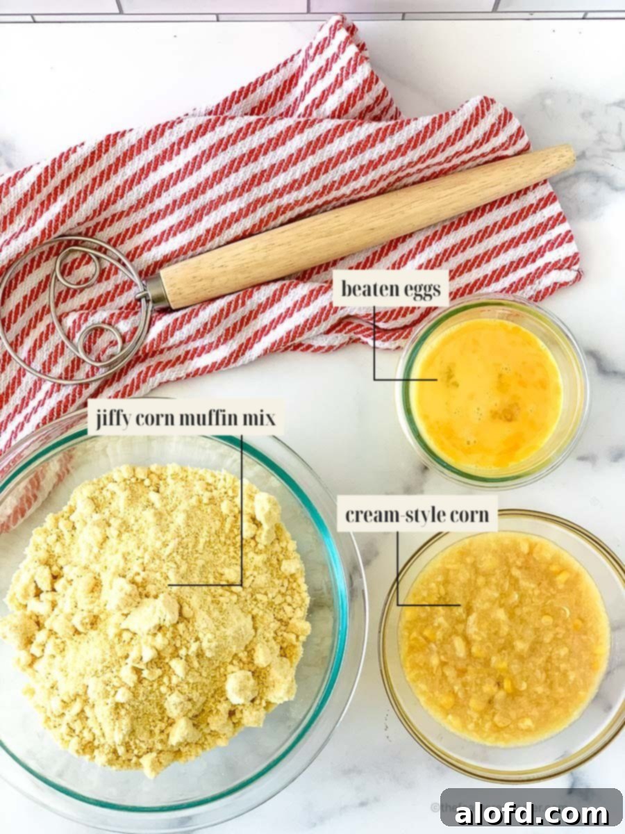 Labeled ingredient image for jiffy cornbread recipe.