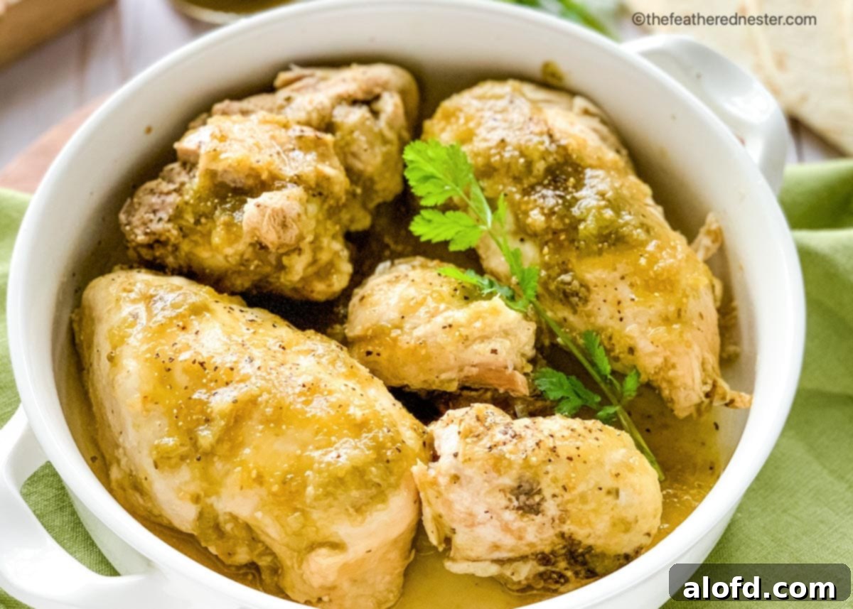 Easy Instant Pot Mexican Chicken 5 A bowl of salsa verde chicken.