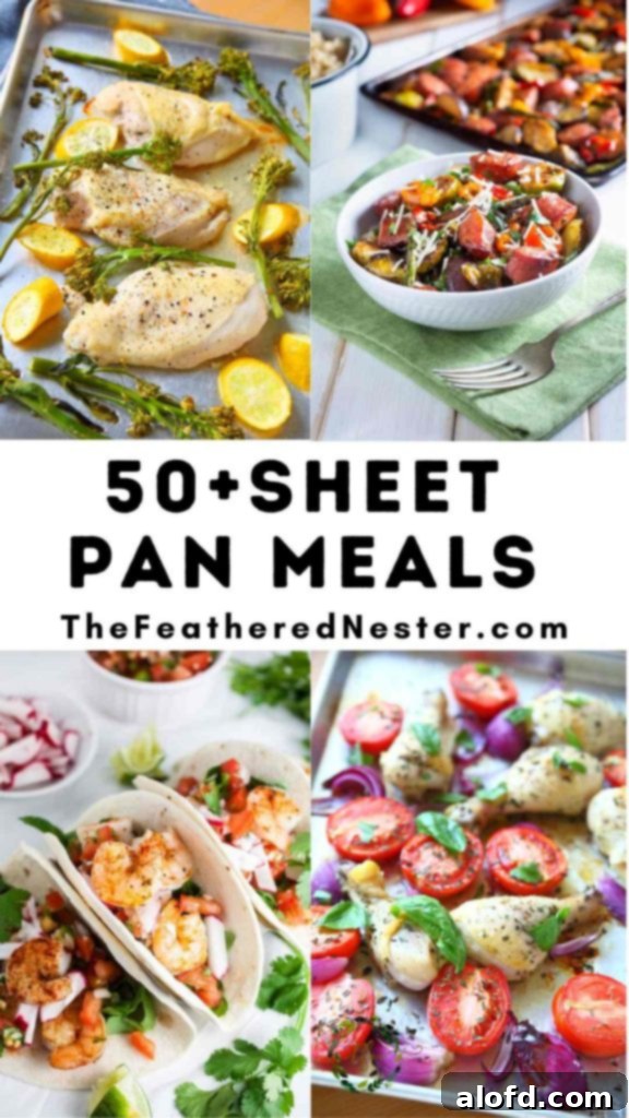 A second collage of diverse sheet pan dinners, showcasing various chicken and vegetable combinations.