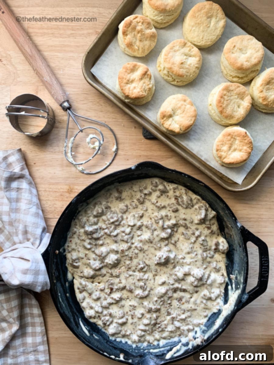 Fluffy Biscuits with Creamy Sausage Gravy 3 turkey sausage and biscuits.