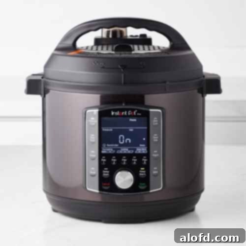 A modern Instant Pot Pro Multi-Pot, a versatile kitchen appliance that functions as a pressure cooker, slow cooker, and rice cooker, making meal preparation faster and easier for busy home chefs.