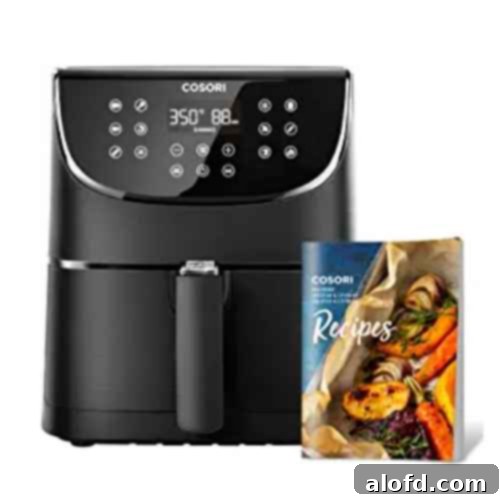 A large, modern COSORI Pro Air Fryer Oven Combo, highlighting its generous 5.8-quart capacity, perfect for cooking family-sized meals and larger portions with ease and efficiency.