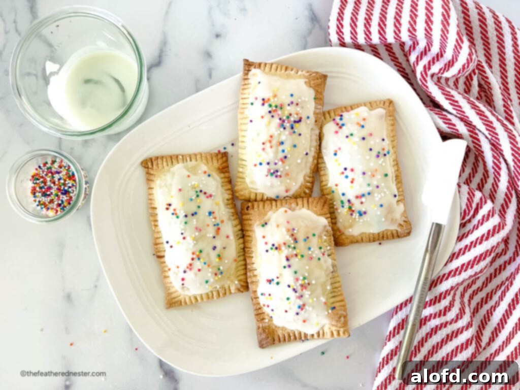Untamed Berry Breakfast Pastries 10 A close-up of beautifully frosted hand pies adorned with colorful sprinkles, ready for a celebration.