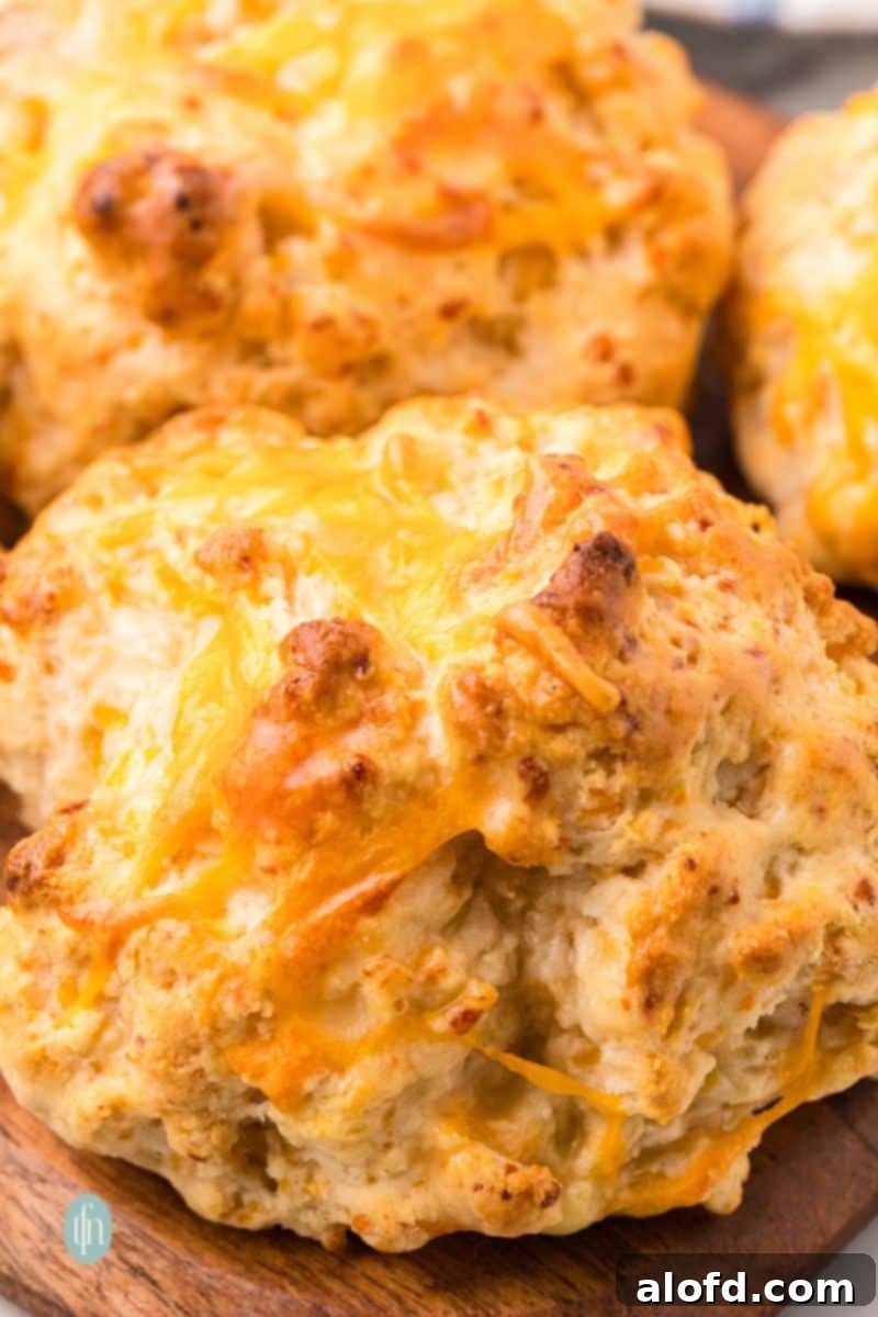 Bisquick Garlic Cheddar Biscuits 16 A wooden platter filled with golden, butter-brushed cheddar biscuits, invitingly arranged.