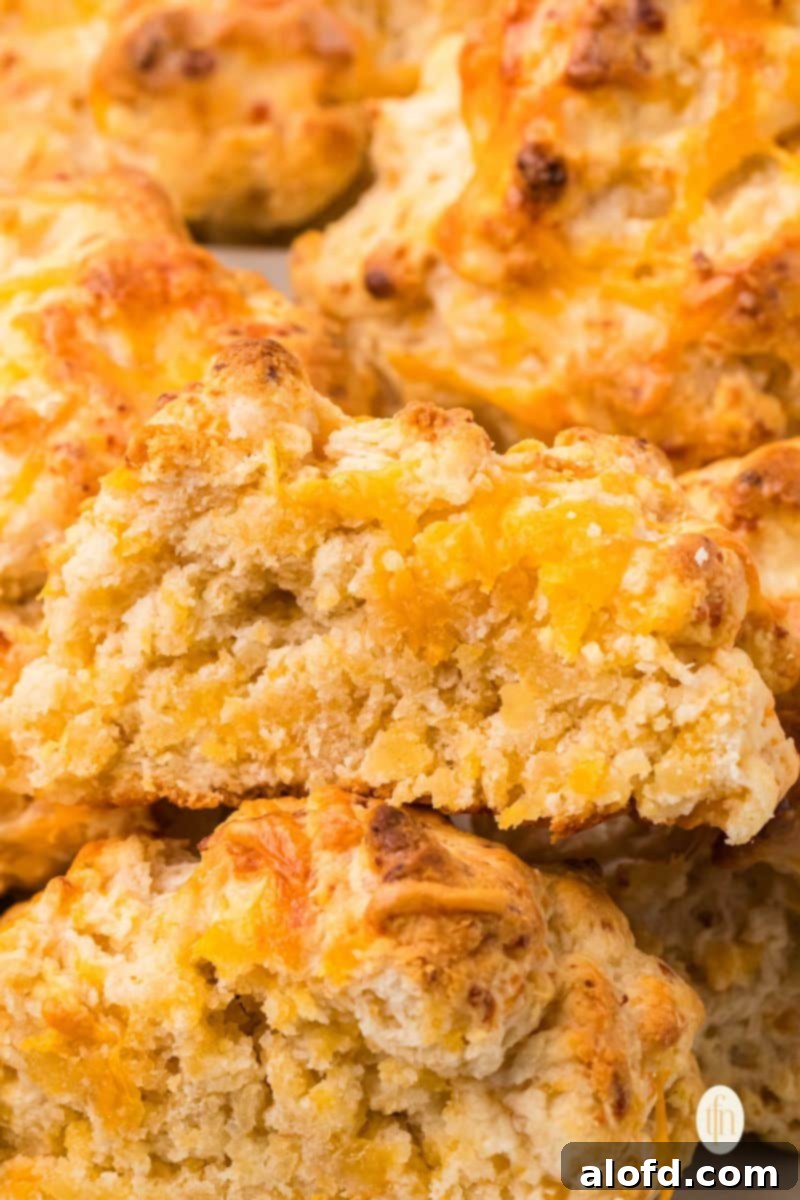Bisquick Garlic Cheddar Biscuits 4 A stack of golden brown cheddar biscuits with melted butter visible on top.
