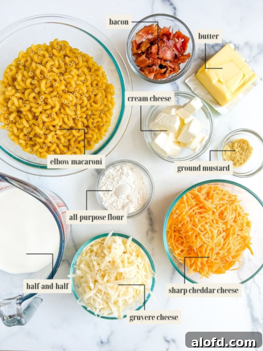 Labeled ingredient image for Smoked Mac and Cheese with Bacon recipe.