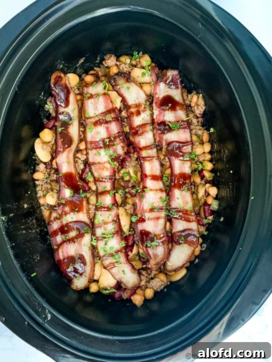 Calico beans in the crock pot.