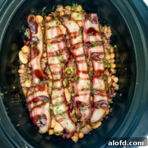 Calico beans in the crock pot.