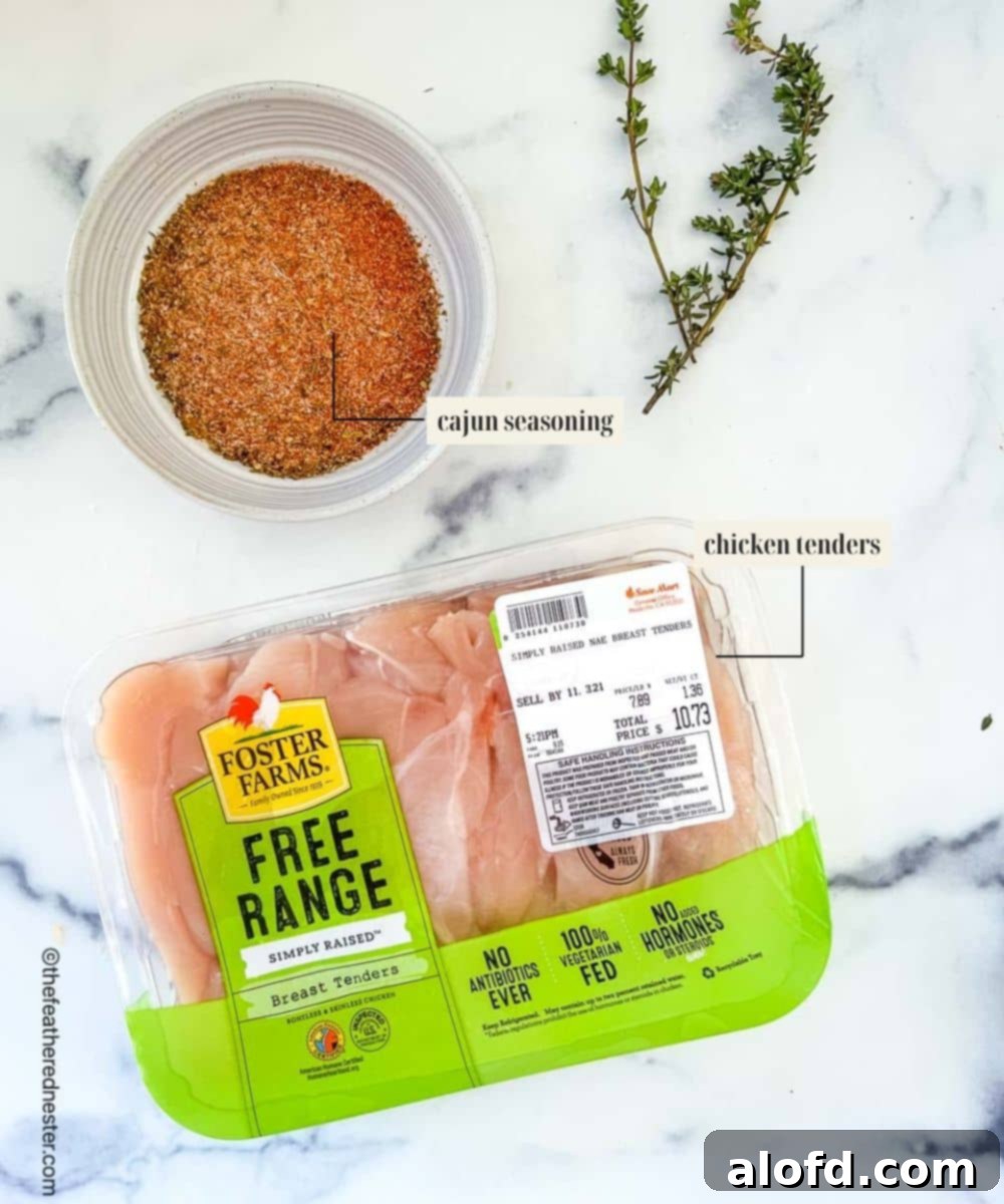 Cajun-Spiced Chicken Strips 4 Labeled ingredient image for blackened chicken recipe.