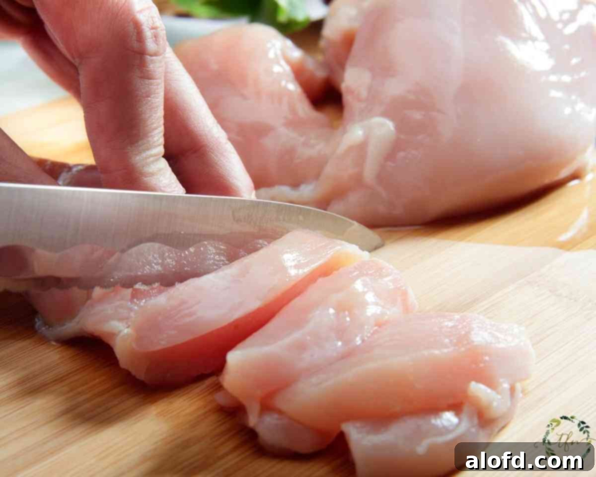 Cajun-Spiced Chicken Strips 5 cutting boneless poultry into strips.