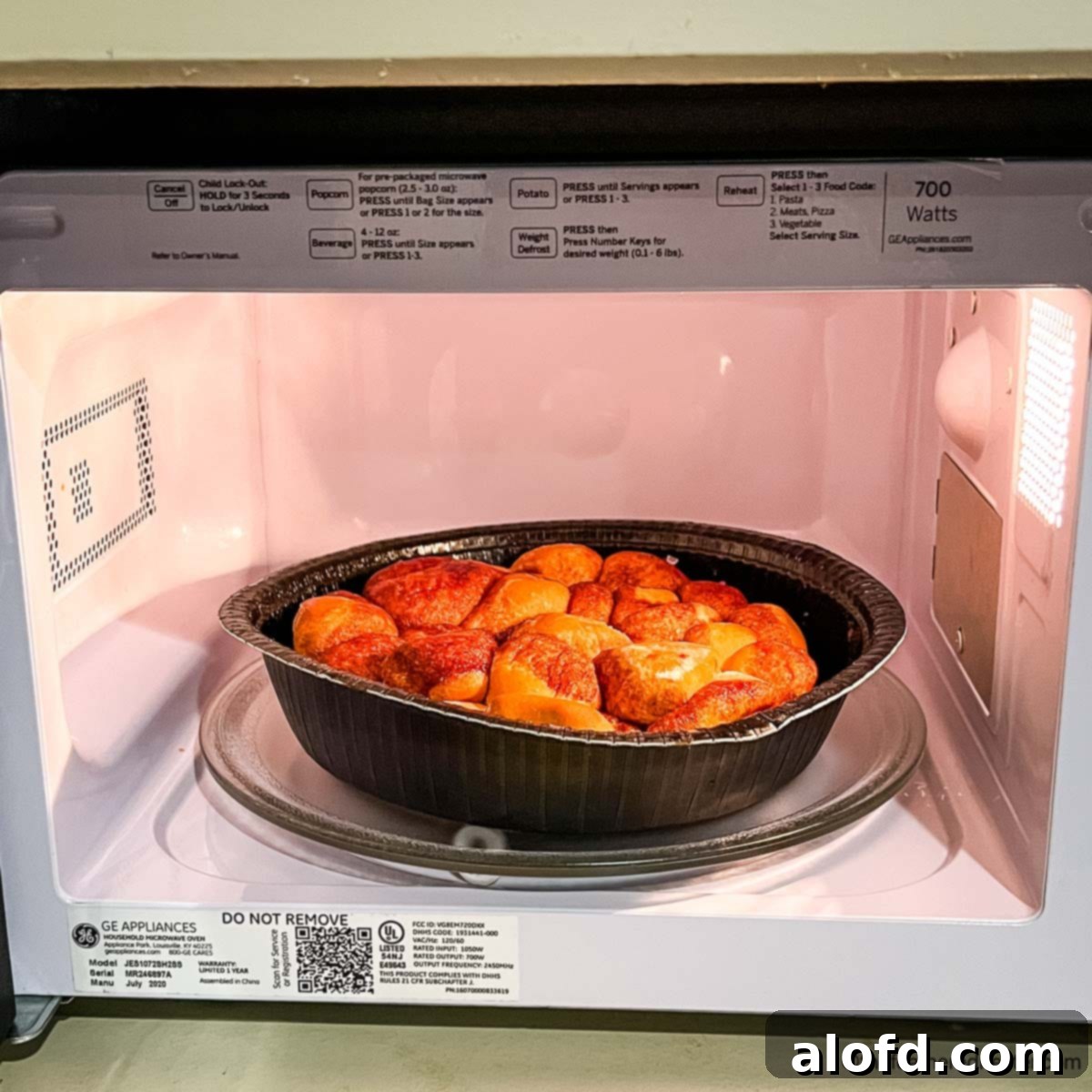 Perfect Bridgford Monkey Bread Made Easy 7 A container of monkey bread in the microwave.