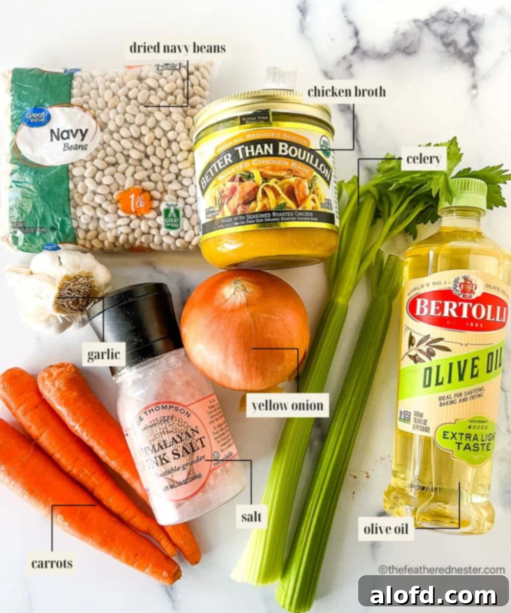 Labeled ingredient image for Instant Pot Navy Bean Soup recipe.