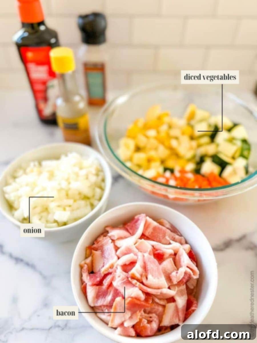 Sizzling Blackstone Fried Rice 4 Labeled ingredients for fried rice recipe.