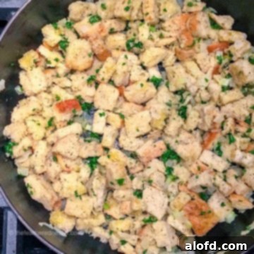 Savory Sourdough Stuffing 8 Sourdough Stuffing in a casserole dish, golden brown and perfectly baked.