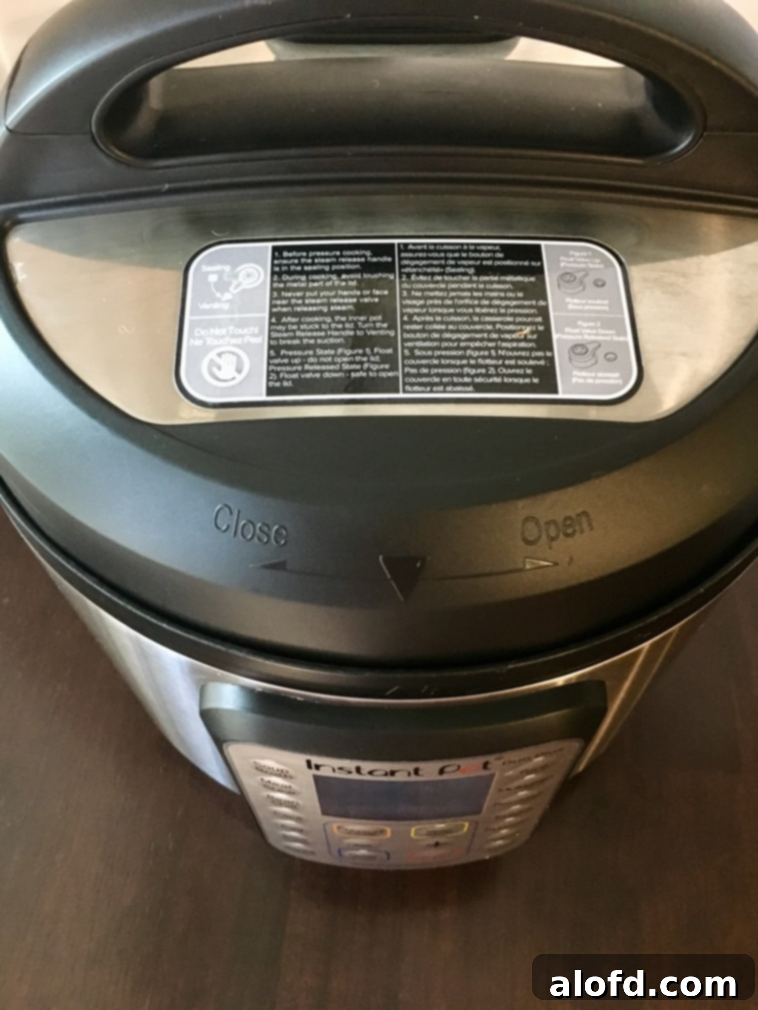 The top view of the Instant Pot, ready for cooking and showcasing its simple yet effective design.