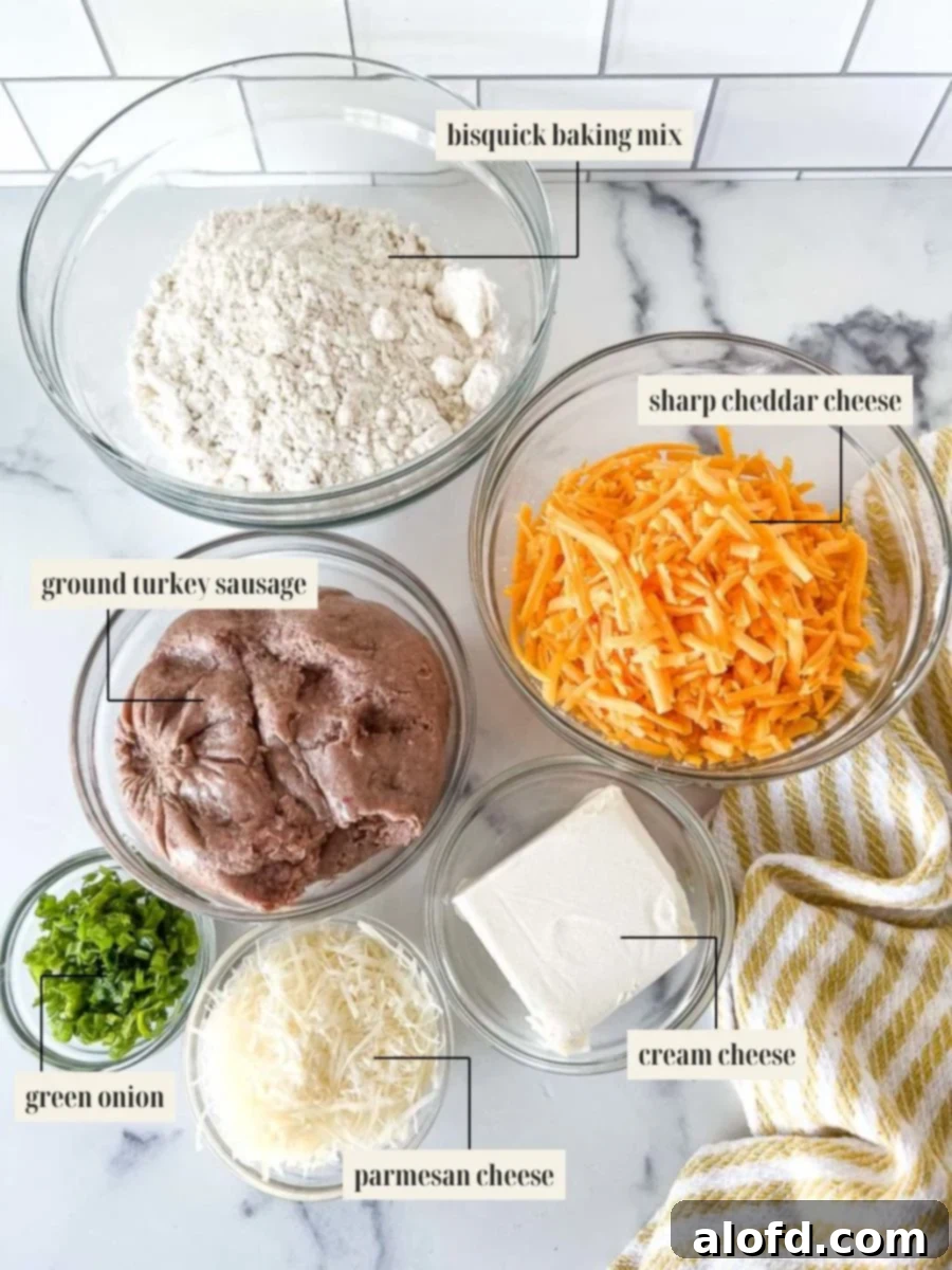 Savory Turkey Sausage Bites 4 Labeled ingredient image for Turkey Sausage Balls recipe.