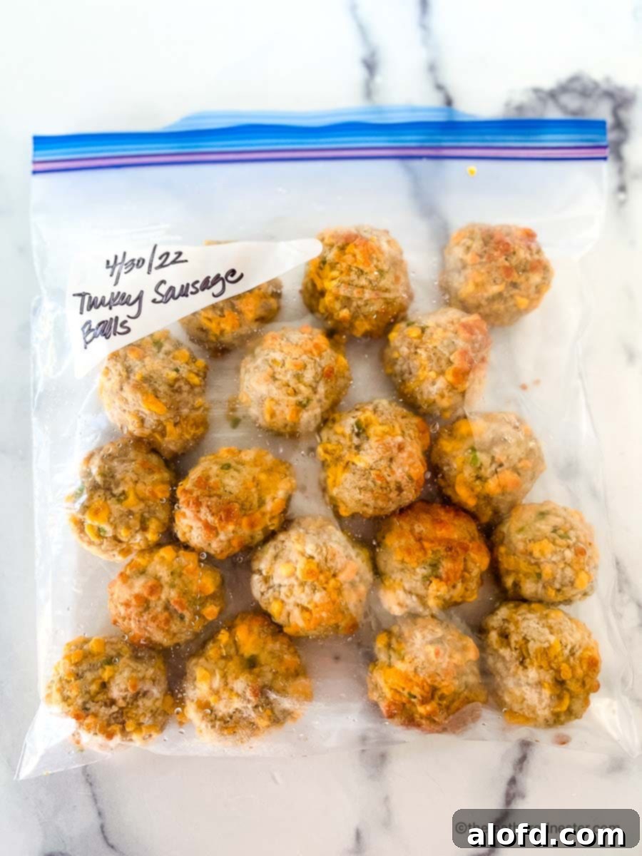 Savory Turkey Sausage Bites 8 A Ziploc freezer bag of baked meatballs.