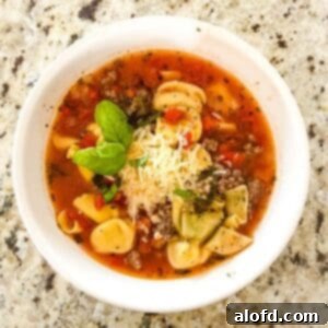 Instant Pot Creamy Tortellini Soup 11 a bowl of Instant Pot Tortellini Soup.