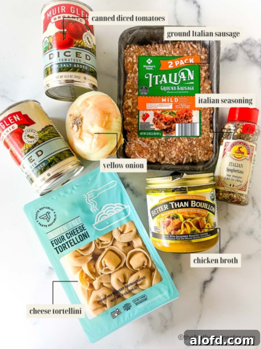 Instant Pot Creamy Tortellini Soup 3 Labeled ingredient image for tortellini soup instant pot recipe.