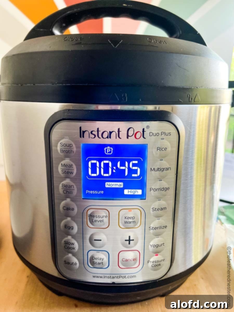 Instant Pot Creamy Tortellini Soup 4 45 minute timer set on the pressure cooker Instant Pot.