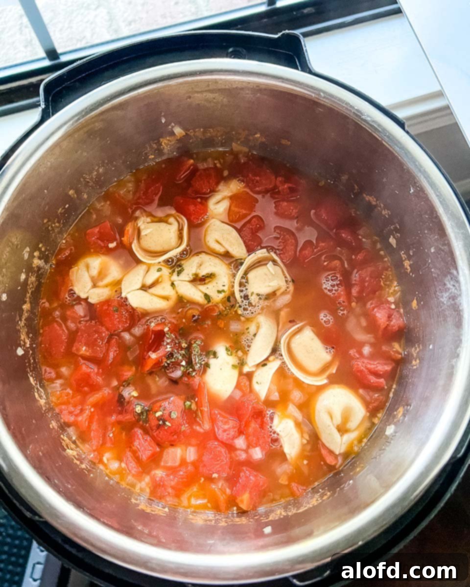 Instant Pot Creamy Tortellini Soup 7 Italian sausage soup with pasta in a pressure cooker.