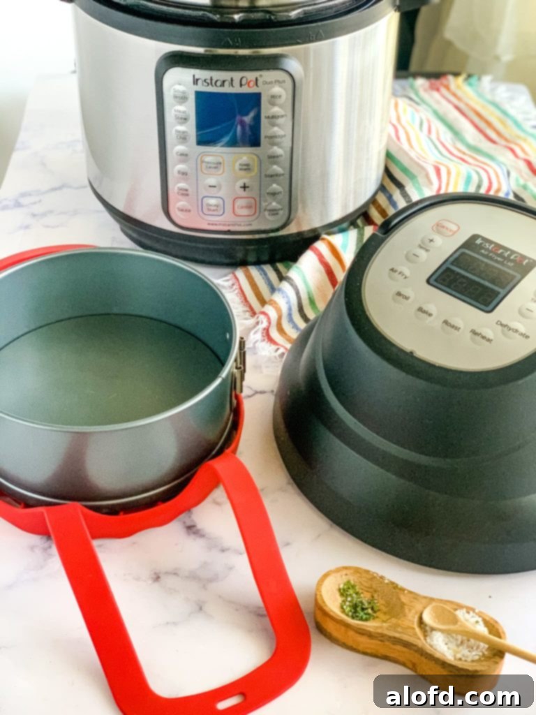 Maximize Your Instant Pot 9 Various Instant Pot accessories including a sling, round pan, and an Instant Pot with an air fryer lid.