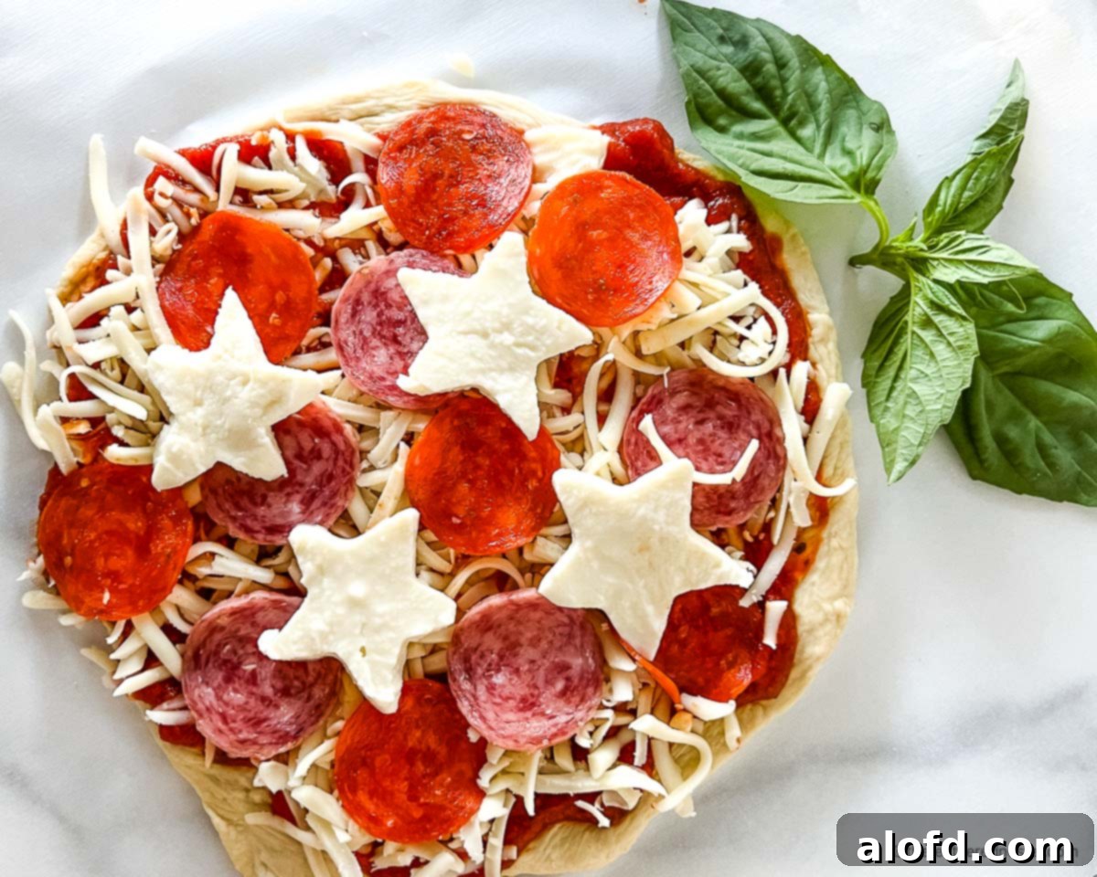 Flame-Kissed Pizza 8 A pizza crust topped with sauce, salami, pepperoni, and shredded cheese, waiting to be grilled.