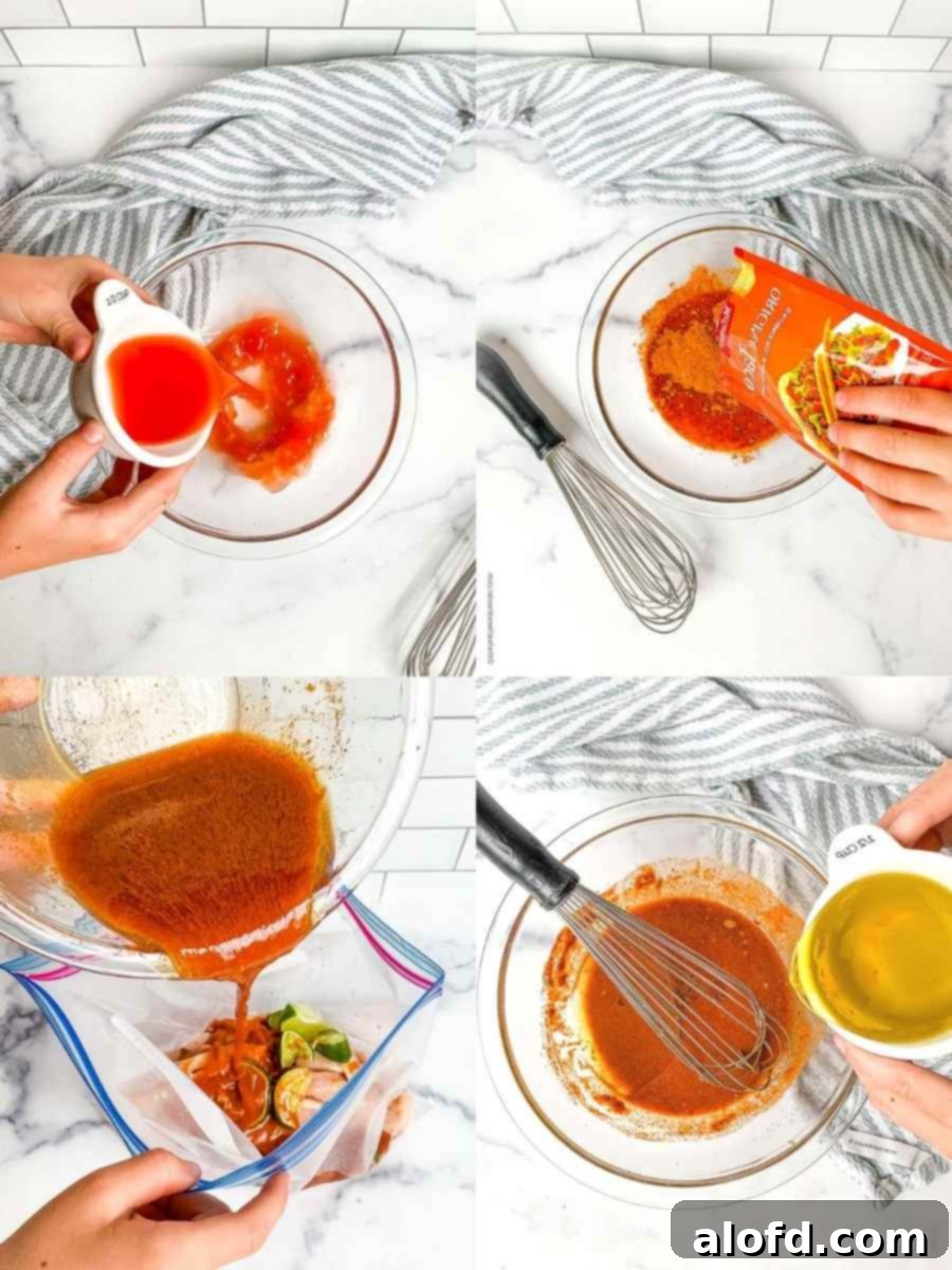 A glass bowl containing the vibrant marinade mixture, being whisked to perfection, ready to infuse flavor into the chicken.