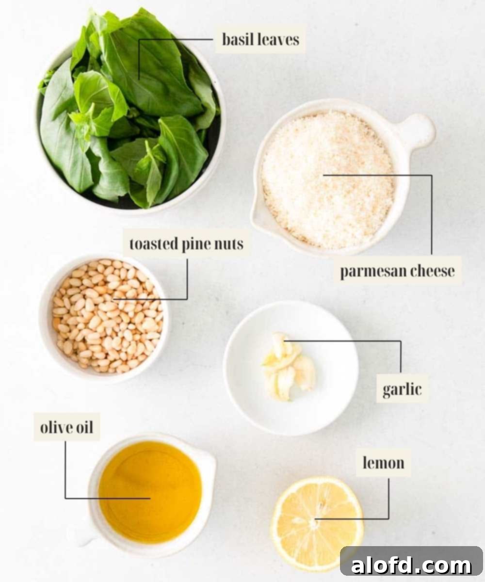 Spring Pea Pasta 4 A selection of ingredients for quick pasta and peas pesto sauce, labeled clearly for easy identification.