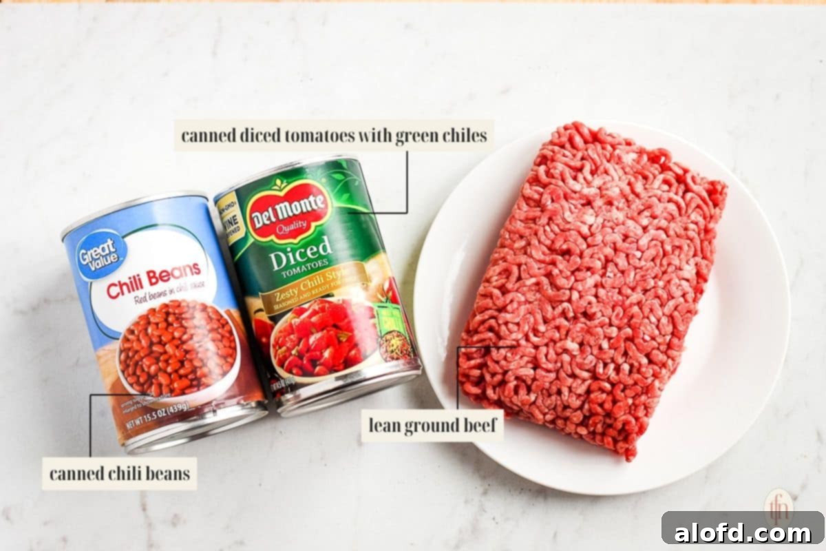 Hearty Skillet Chili 4 Labeled ingredient image for stovetop chili recipe.