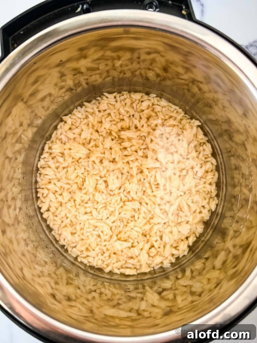 Fluffy Instant Pot Brown Basmati Rice 6 Beautifully cooked and fluffy brown basmati rice in an Instant Pot, ready to be served.