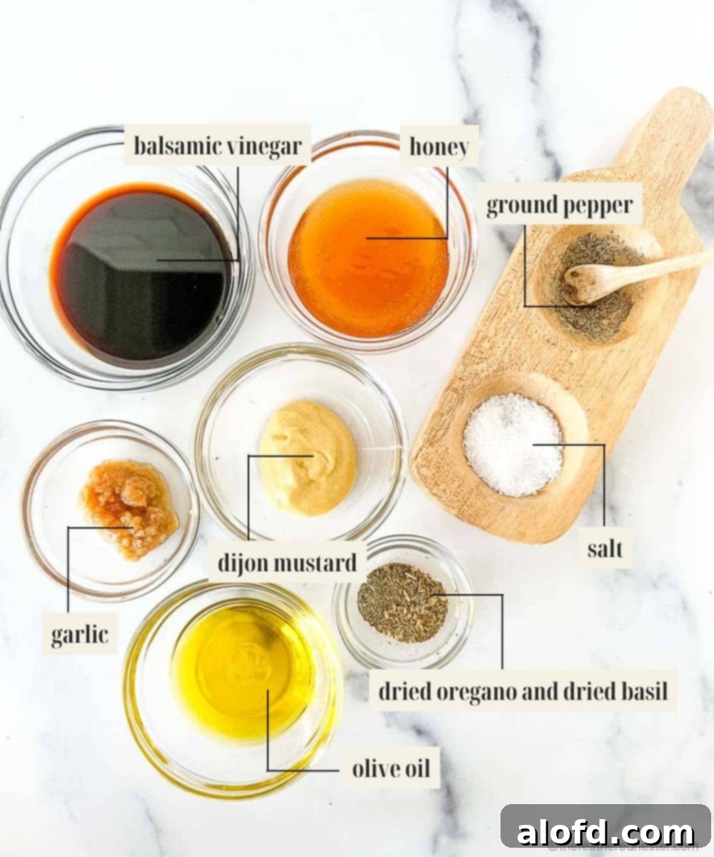 Sweet and Tangy Balsamic Chicken Marinade 4 Labeled ingredient image for chicken marinade with balsamic vinegar recipe.