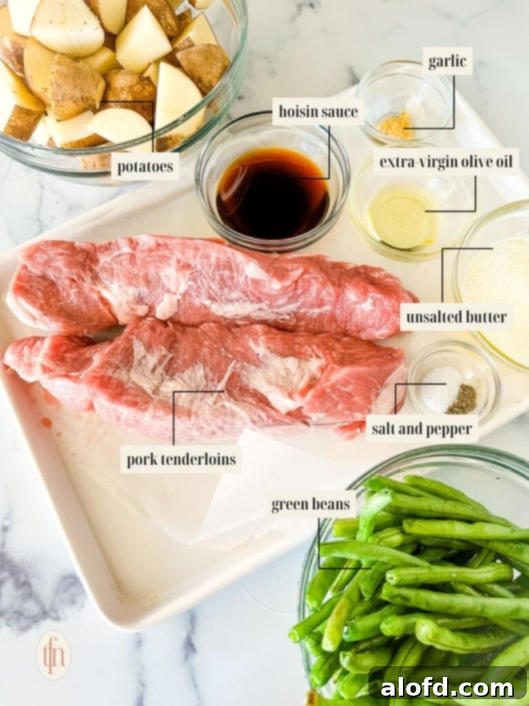 Effortless Sheet Pan Pork Tenderloin 3 Labeled ingredient image for sheet pan pork recipe.
