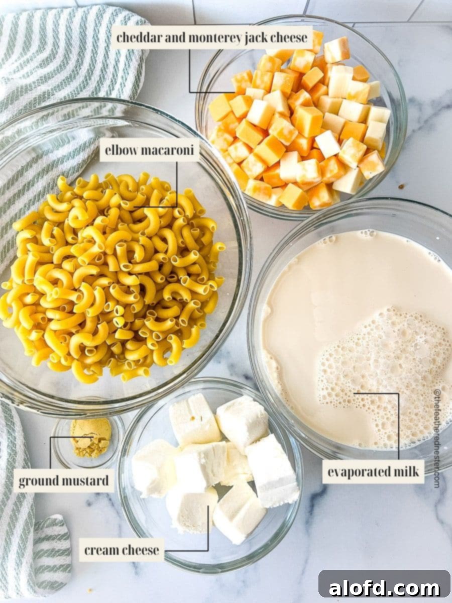 Labeled ingredient to make mac and cheese recipe.