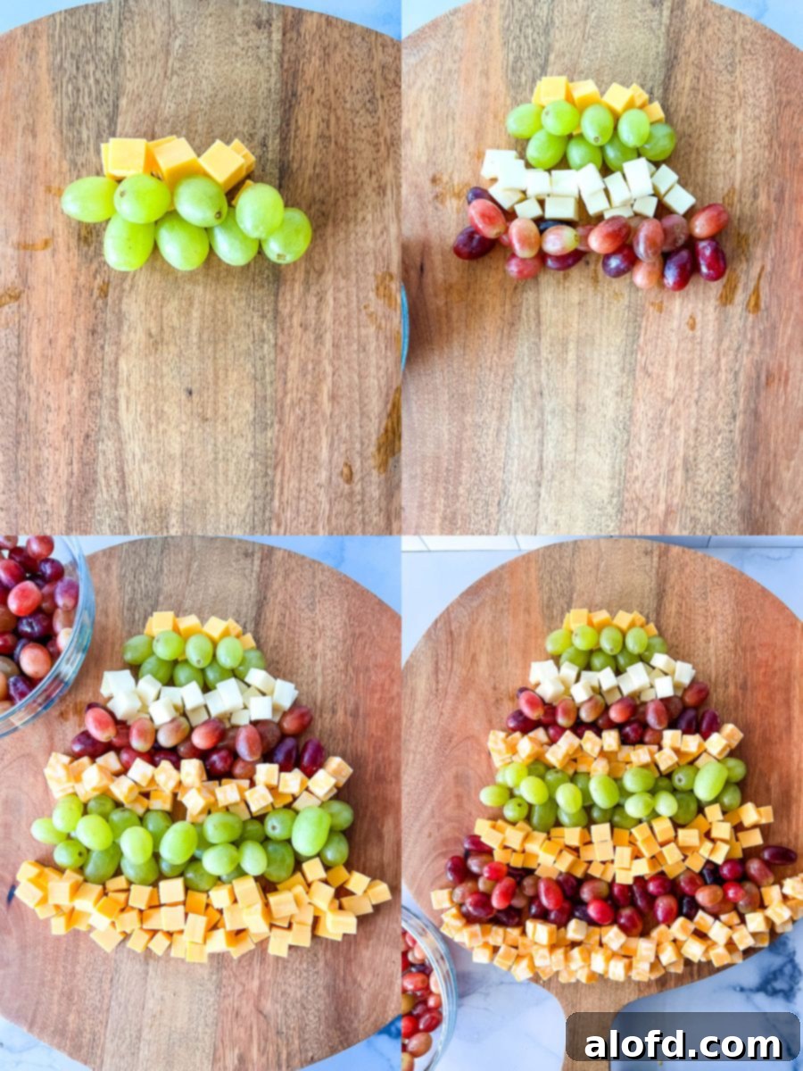 Whimsical Christmas Tree Fruit and Cheese Display 4 Assembling Christmas Tree Cheese Board Appetizer.