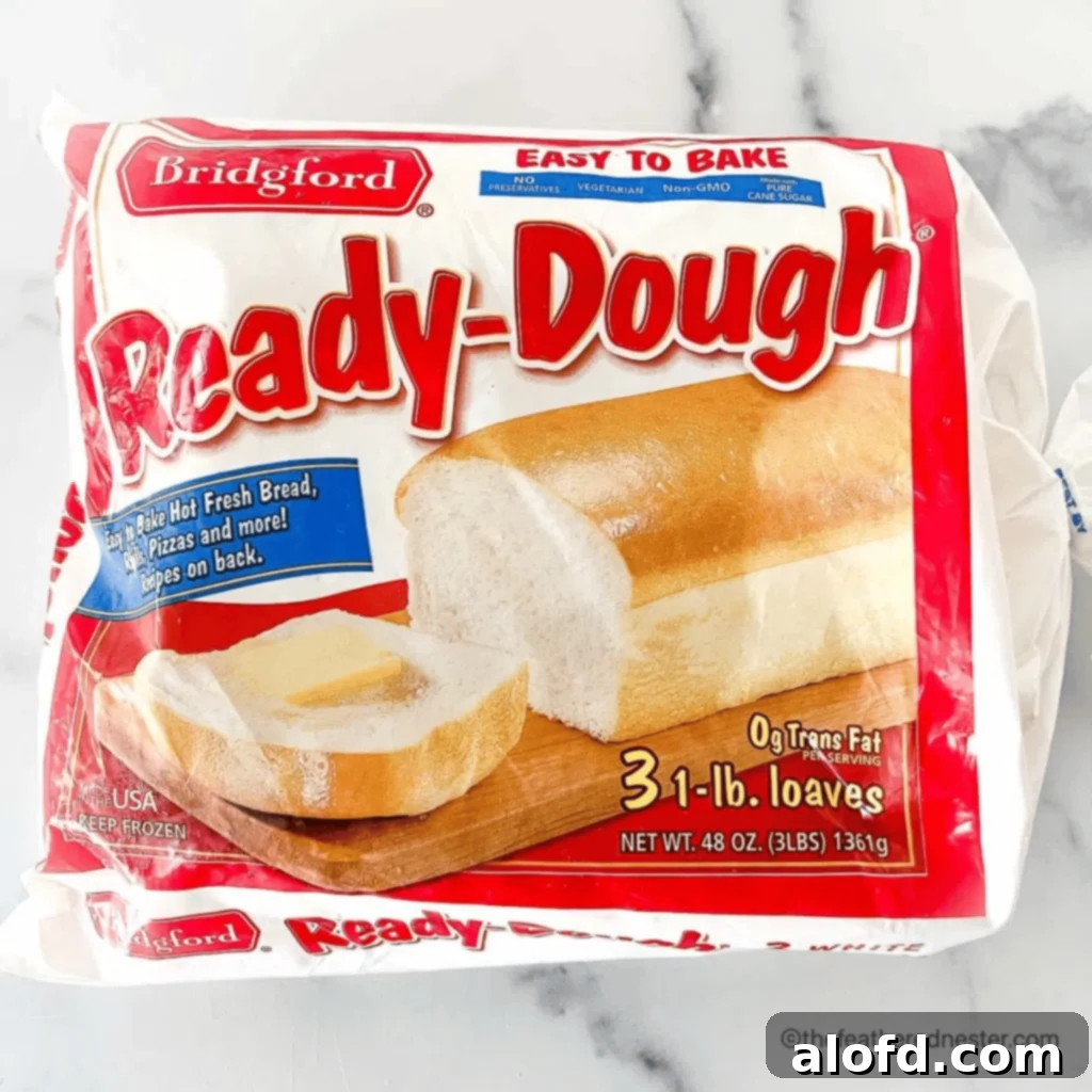 Savory Pepperoni Calzone Pockets 5 A package of Bridgford Ready-Dough, showcasing the convenience of frozen dough.