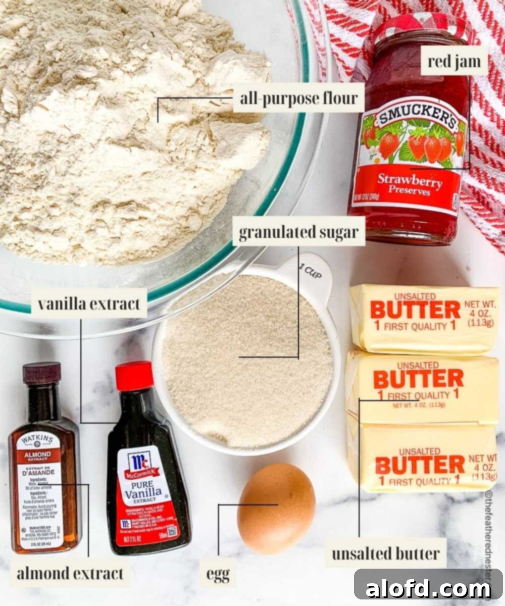 Labeled ingredients image for heart jam cookies.